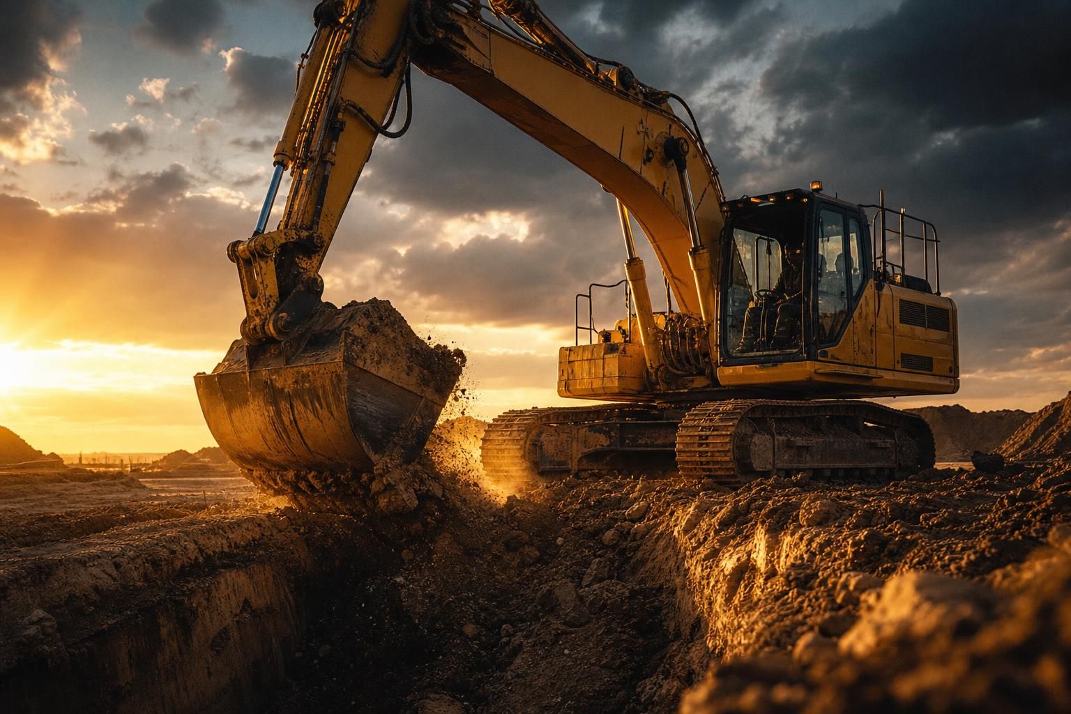 TNT Excavating Solutions excavator working on a site preparation project